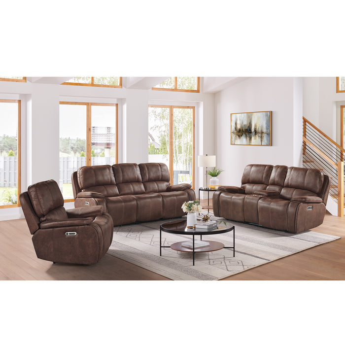 Atlantis Power Motion Loveseat with Power Motion Head Recliner & Console in Heritage Brown - Jack’s Furniture and More (Laredo, TX)