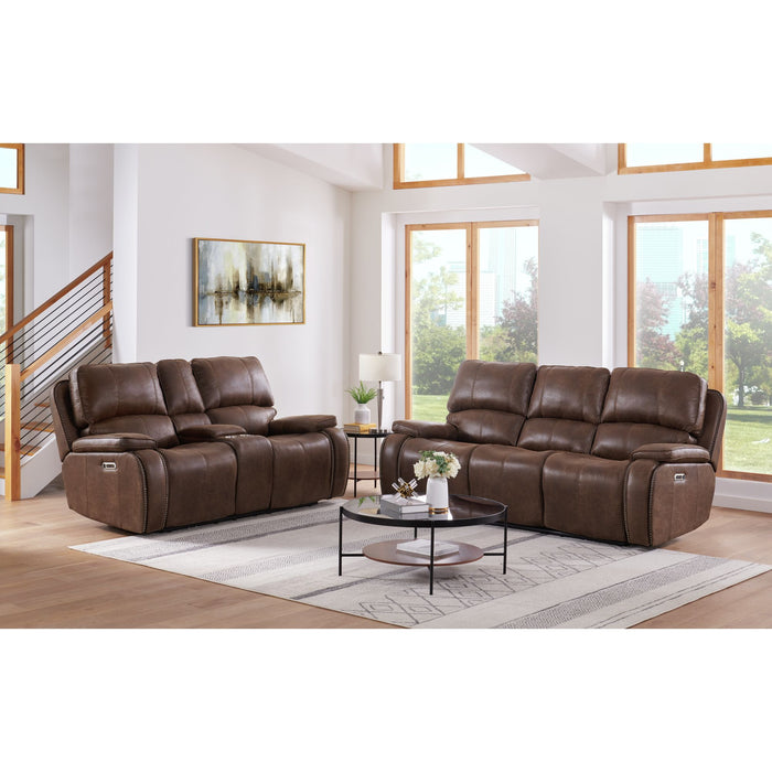 Atlantis Power Motion Loveseat with Power Motion Head Recliner & Console in Heritage Brown - Jack’s Furniture and More (Laredo, TX)