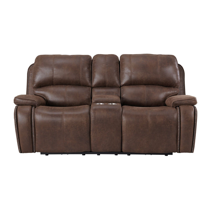 Atlantis Power Motion Loveseat with Power Motion Head Recliner & Console in Heritage Brown - Jack’s Furniture and More (Laredo, TX)