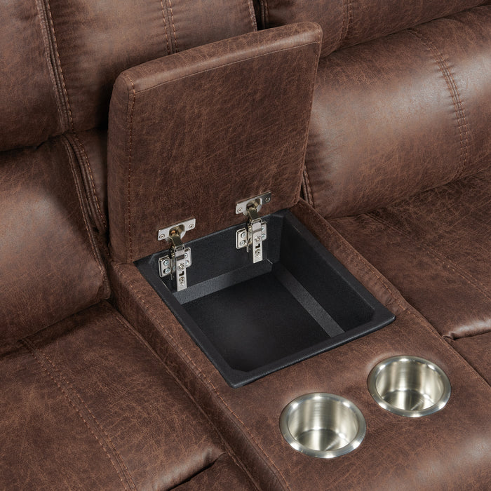 Atlantis Power Motion Loveseat with Power Motion Head Recliner & Console in Heritage Brown - Jack’s Furniture and More (Laredo, TX)