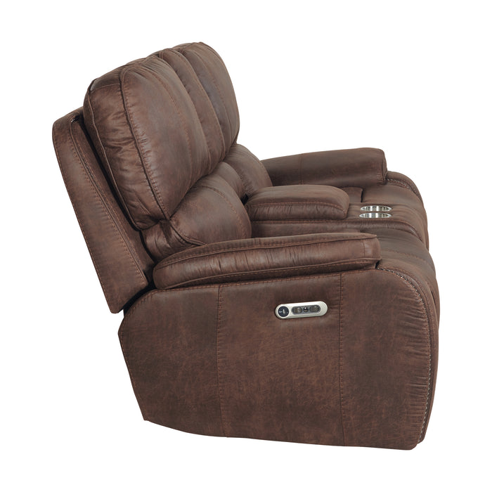 Atlantis Power Motion Loveseat with Power Motion Head Recliner & Console in Heritage Brown - Jack’s Furniture and More (Laredo, TX)