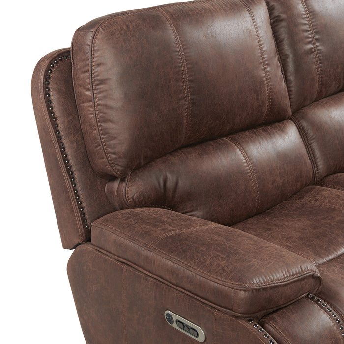 Atlantis Power Motion Loveseat with Power Motion Head Recliner & Console in Heritage Brown - Jack’s Furniture and More (Laredo, TX)