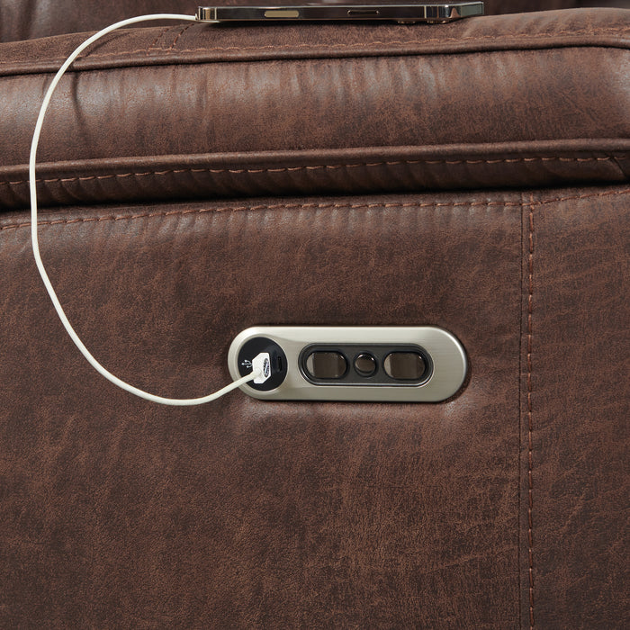 Atlantis Power Motion Loveseat with Power Motion Head Recliner & Console in Heritage Brown - Jack’s Furniture and More (Laredo, TX)