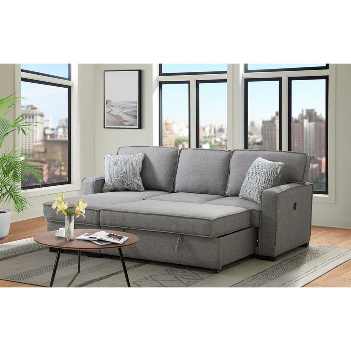 Caracas Sectional Sleeper Chofa with Pull Bed, Drop Table & USB in Palmer Grey - Jack’s Furniture and More (Laredo, TX)