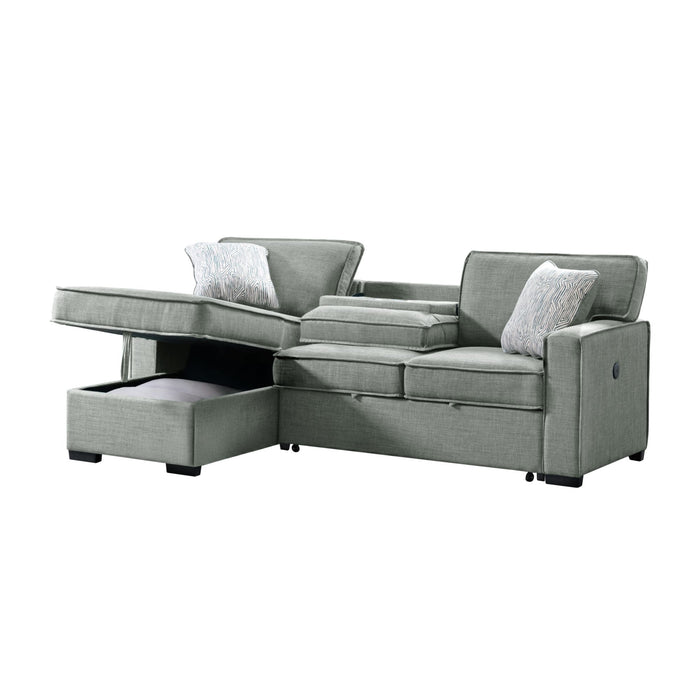 Caracas Sectional Sleeper Chofa with Pull Bed, Drop Table & USB in Palmer Grey - Jack’s Furniture and More (Laredo, TX)