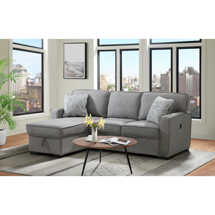 Caracas Sectional Sleeper Chofa with Pull Bed, Drop Table & USB in Palmer Grey - Jack’s Furniture and More (Laredo, TX)
