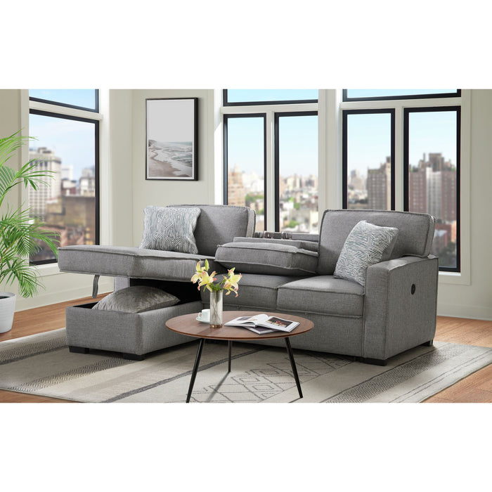 Caracas Sectional Sleeper Chofa with Pull Bed, Drop Table & USB in Palmer Grey - Jack’s Furniture and More (Laredo, TX)