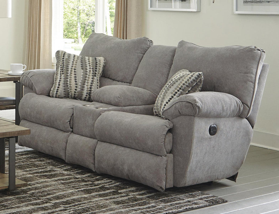 Catnapper Furniture Sadler Power Lay Flat Reclining Console Loveseat in Mica image