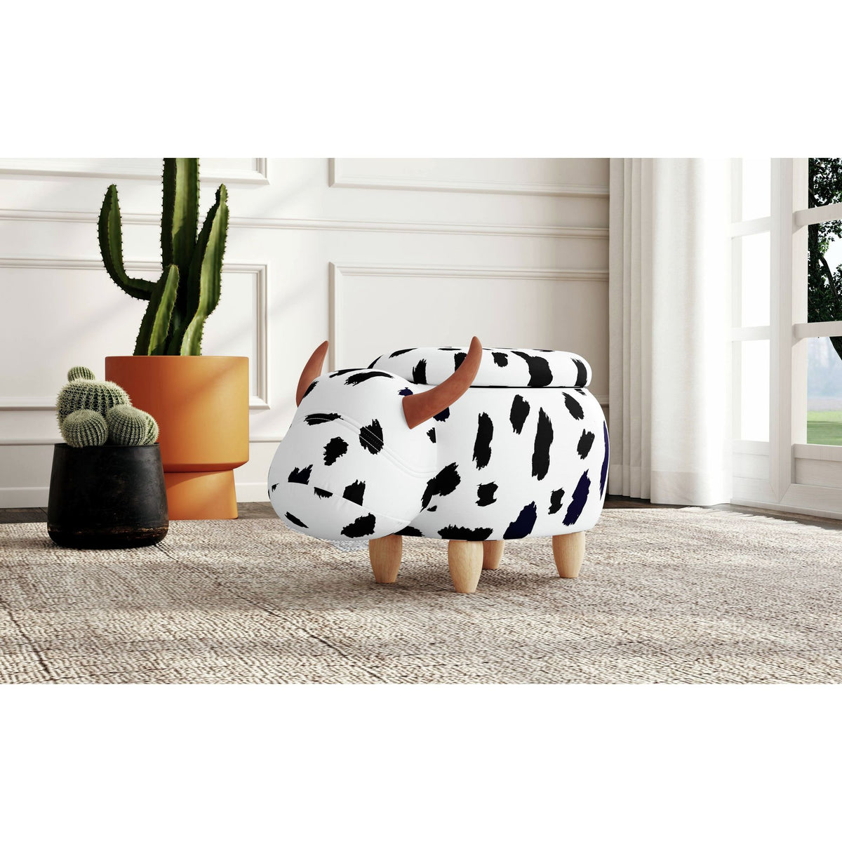 Cow Storage Stool in White and Black - Jack’s Furniture and More (Laredo, TX)
