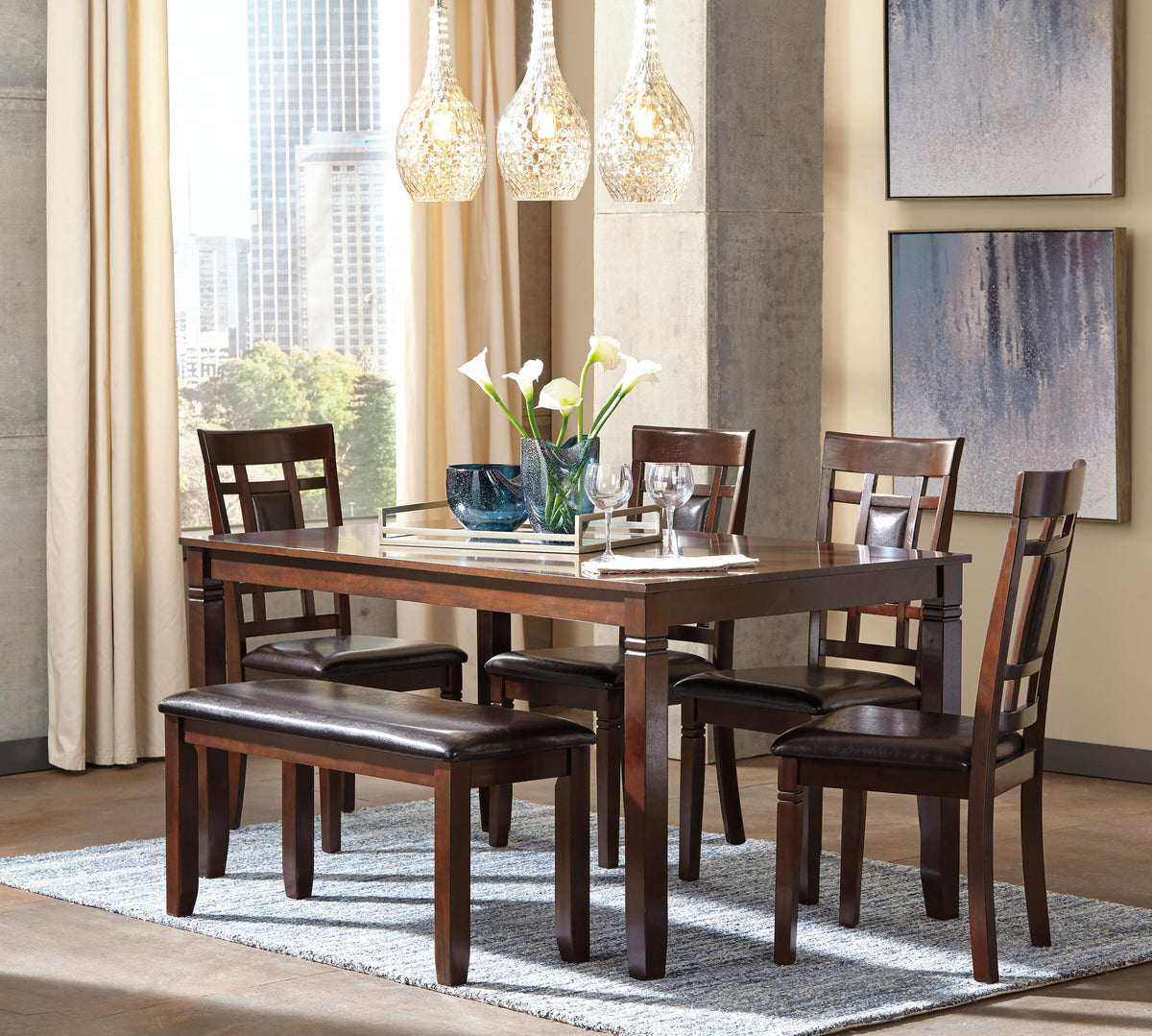 Bennox Dining Table and Chairs with Bench (Set of 6) - Jack’s Furniture and More (Laredo, TX)
