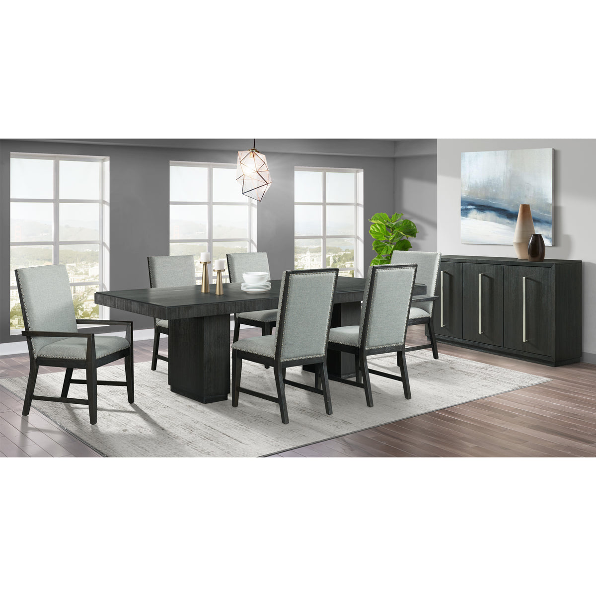 Donovan 7PC Standard Height Dining Set-Table, Four Side Chairs & Two Arm Chairs in Gray - Jack’s Furniture and More (Laredo, TX)