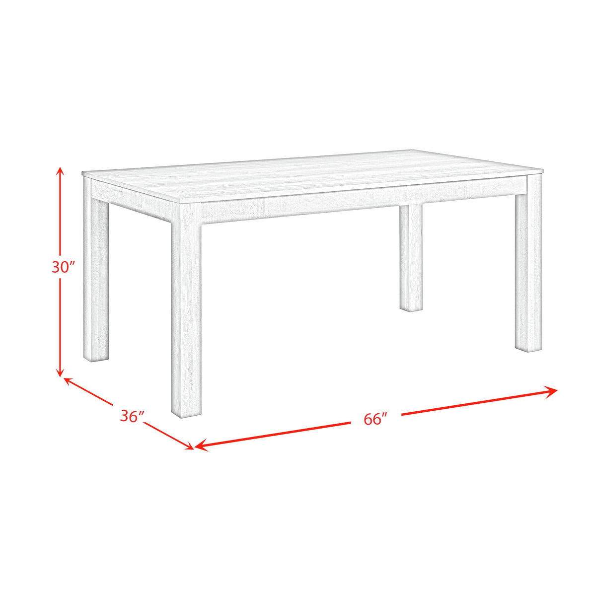 Eleanor Standard Height Dining Set in White-Rectangular Table and Four Chairs