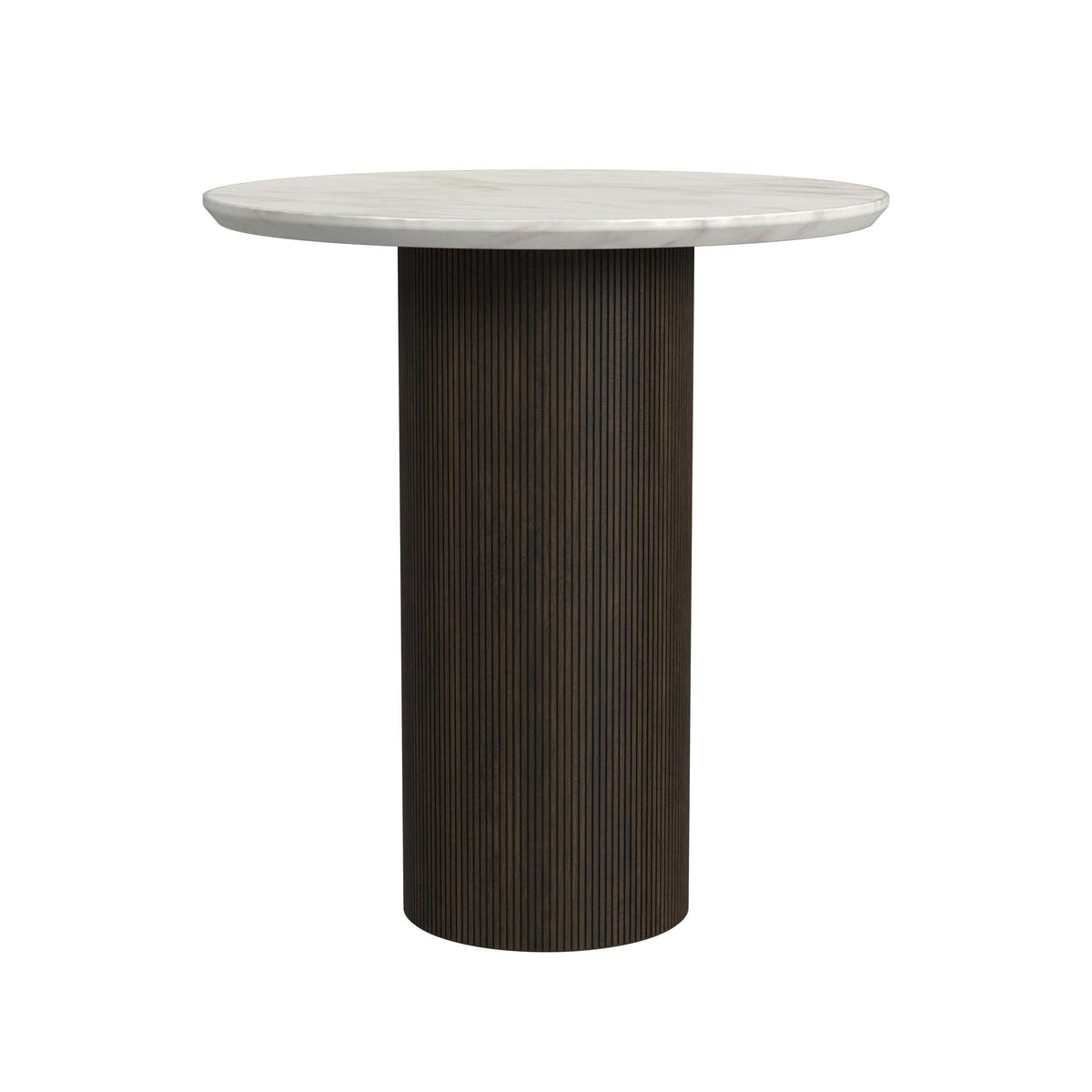 Sylvie Round End Table with White Faux Marble Top and Base in Dark Brown - Jack’s Furniture and More (Laredo, TX)