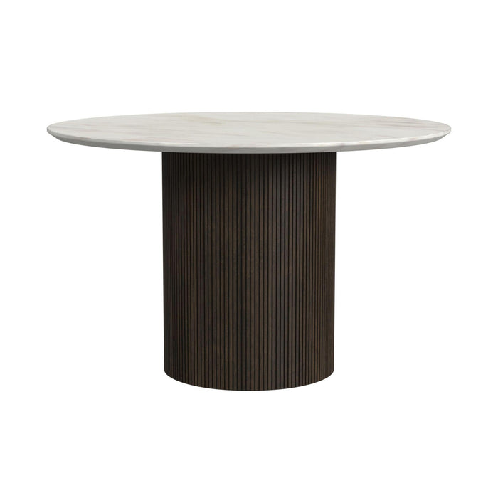 Sylvie Round Dining Table with White Faux Marble Top in Dark Brown - Jack’s Furniture and More (Laredo, TX)