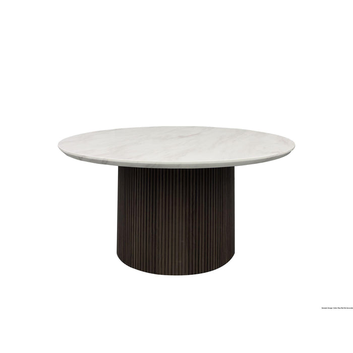 Sylvie Round Coffee Table with White Faux Marble Top and Base in Dark Brown - Jack’s Furniture and More (Laredo, TX)