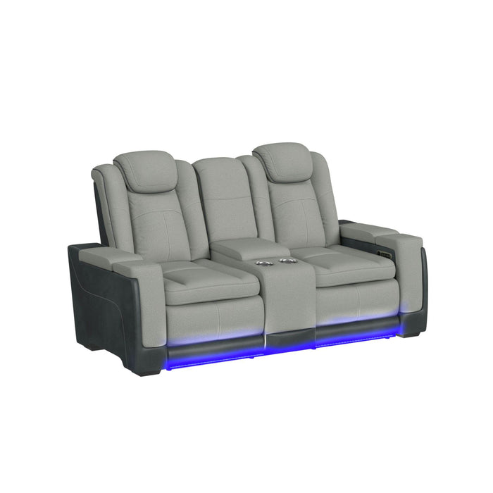 Lantana Power Motion Loveseat with Power Headrest, Led, and Console in Rocky Cement/Charcoal - Jack’s Furniture and More (Laredo, TX)