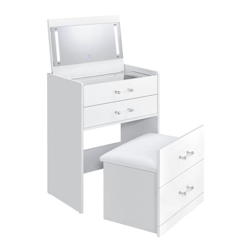 Irvine Mini Dressing Table with Stool, LED and USB in Glossy White - Jack’s Furniture and More (Laredo, TX)