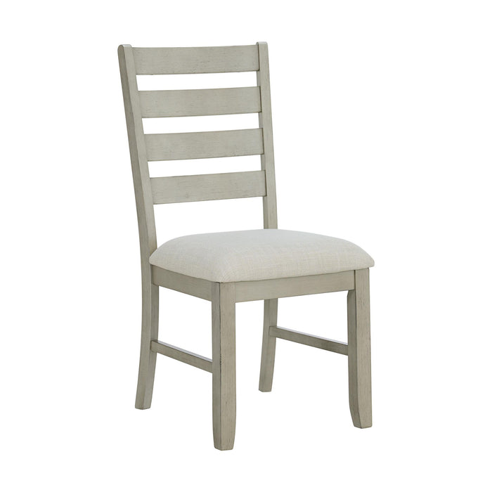 Farmington Ladder Back Dining Side Chair with Light Beige Fabric in Washed Stone (2 Per Carton) - Jack’s Furniture and More (Laredo, TX)