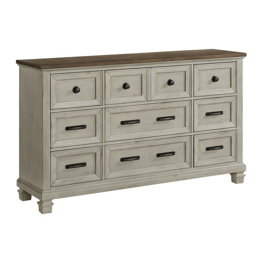 Farmington 9-Drawer Dresser in Medium Brown and Washed Stone - Jack’s Furniture and More (Laredo, TX)