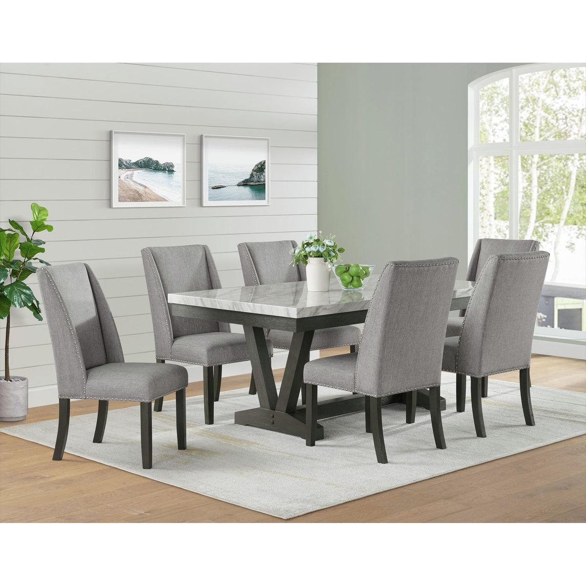 Everdeen Side Chair w/ Grey Fabric and Nail Heads in Charcoal (2 Per Carton)