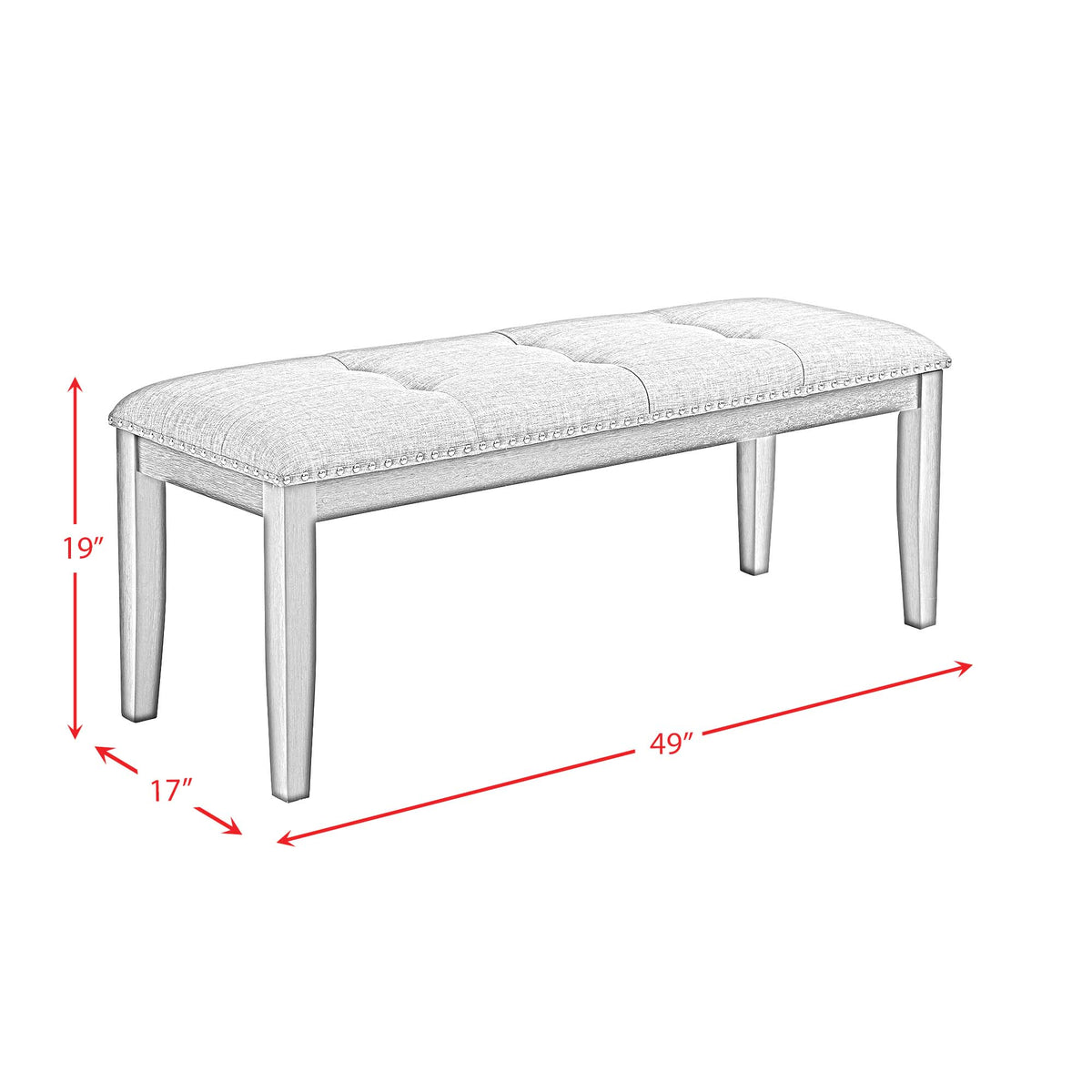 Everdeen Bench w/ Grey Fabric and Nail Heads in Charcoal - Jack’s Furniture and More (Laredo, TX)