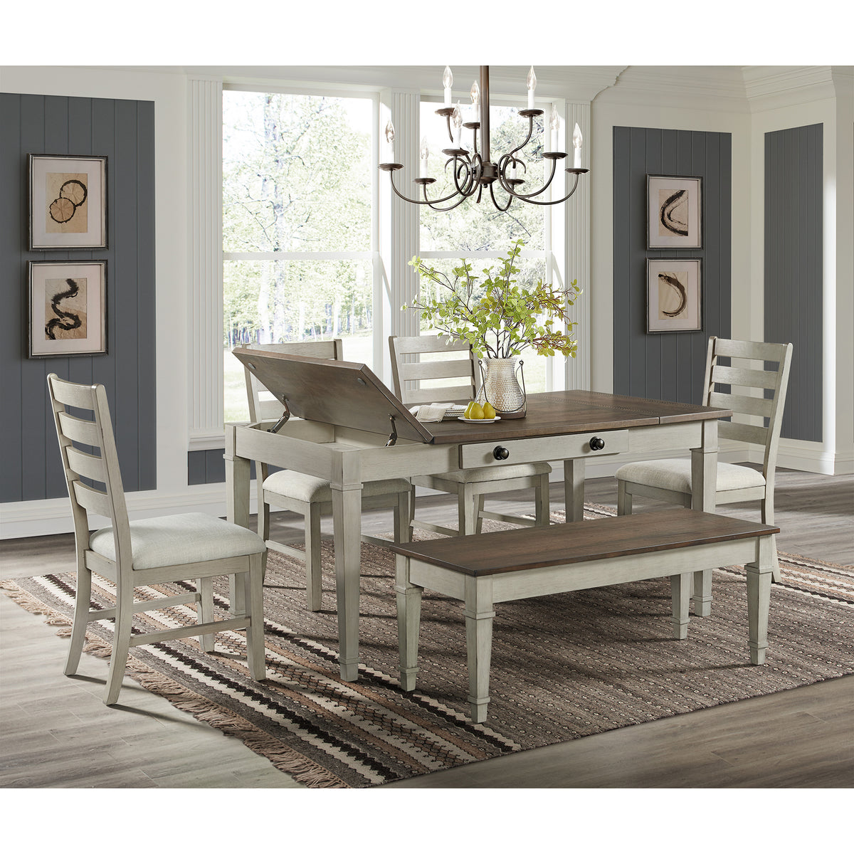 Farmington Rectangular Dining Table in Medium Brown and Washed Stone