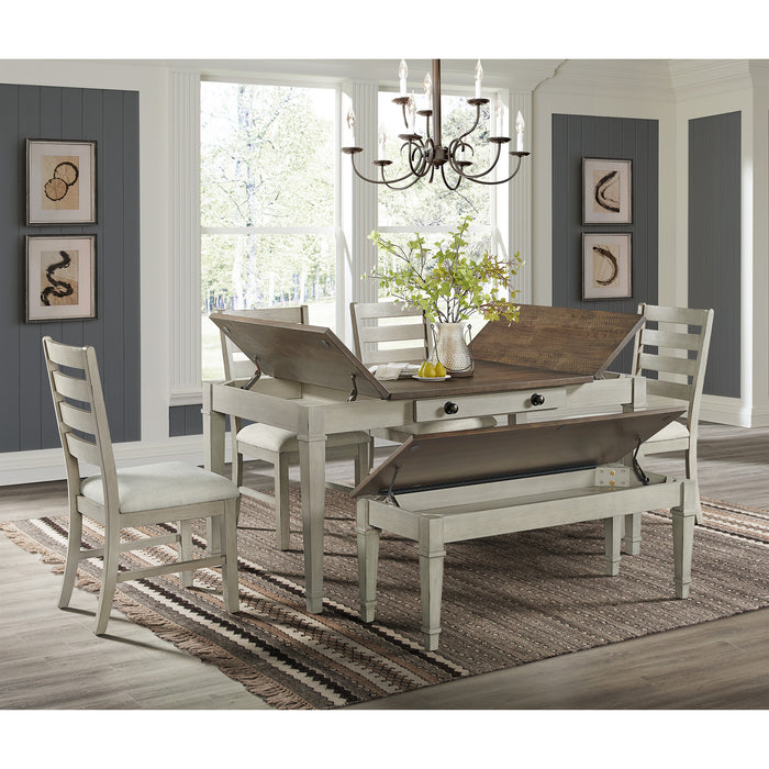 Farmington Standard Height Dining Set in Medium Brown and Washed Stone-Rectangular Table and Four Chairs - Jack’s Furniture and More (Laredo, TX)