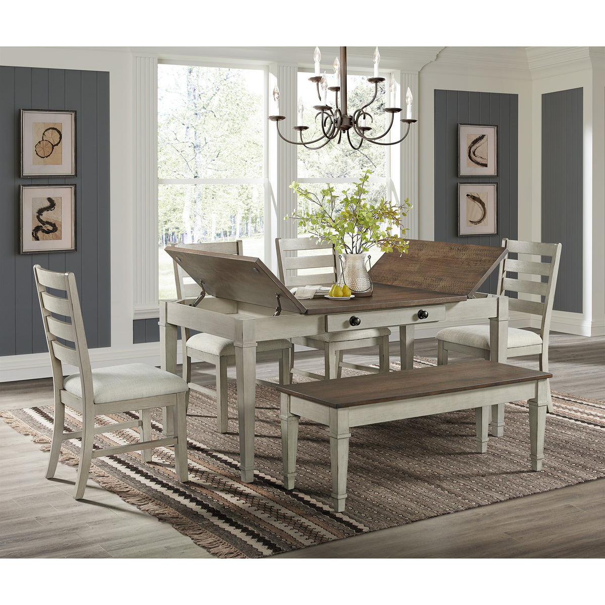 Farmington Ladder Back Dining Side Chair with Light Beige Fabric in Washed Stone (2 Per Carton)