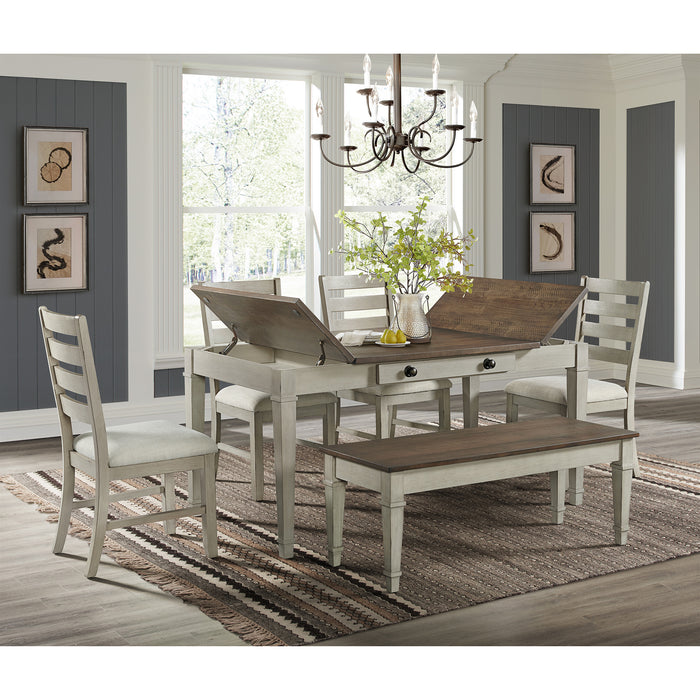Farmington Standard Height Dining Set in Medium Brown and Washed Stone-Rectangular Table and Four Chairs - Jack’s Furniture and More (Laredo, TX)