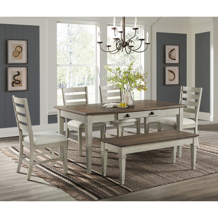 Farmington Standard Height Dining Set in Medium Brown and Washed Stone-Rectangular Table and Four Chairs - Jack’s Furniture and More (Laredo, TX)