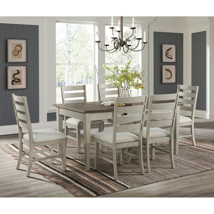 Farmington Standard Height Dining Set in Medium Brown and Washed Stone-Rectangular Table and Four Chairs - Jack’s Furniture and More (Laredo, TX)