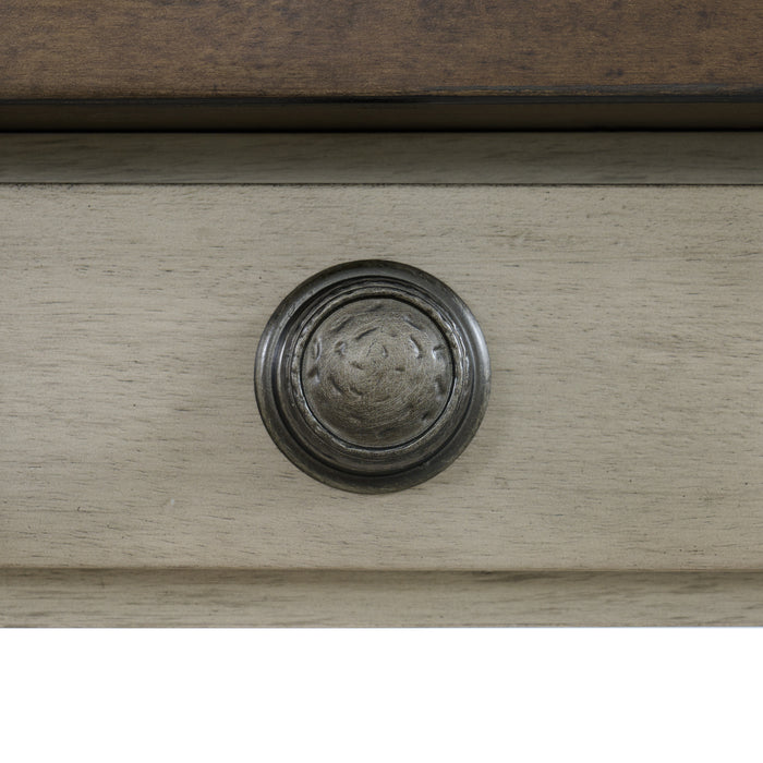 Farmington Standard Height Dining Set in Medium Brown and Washed Stone-Rectangular Table and Four Chairs - Jack’s Furniture and More (Laredo, TX)