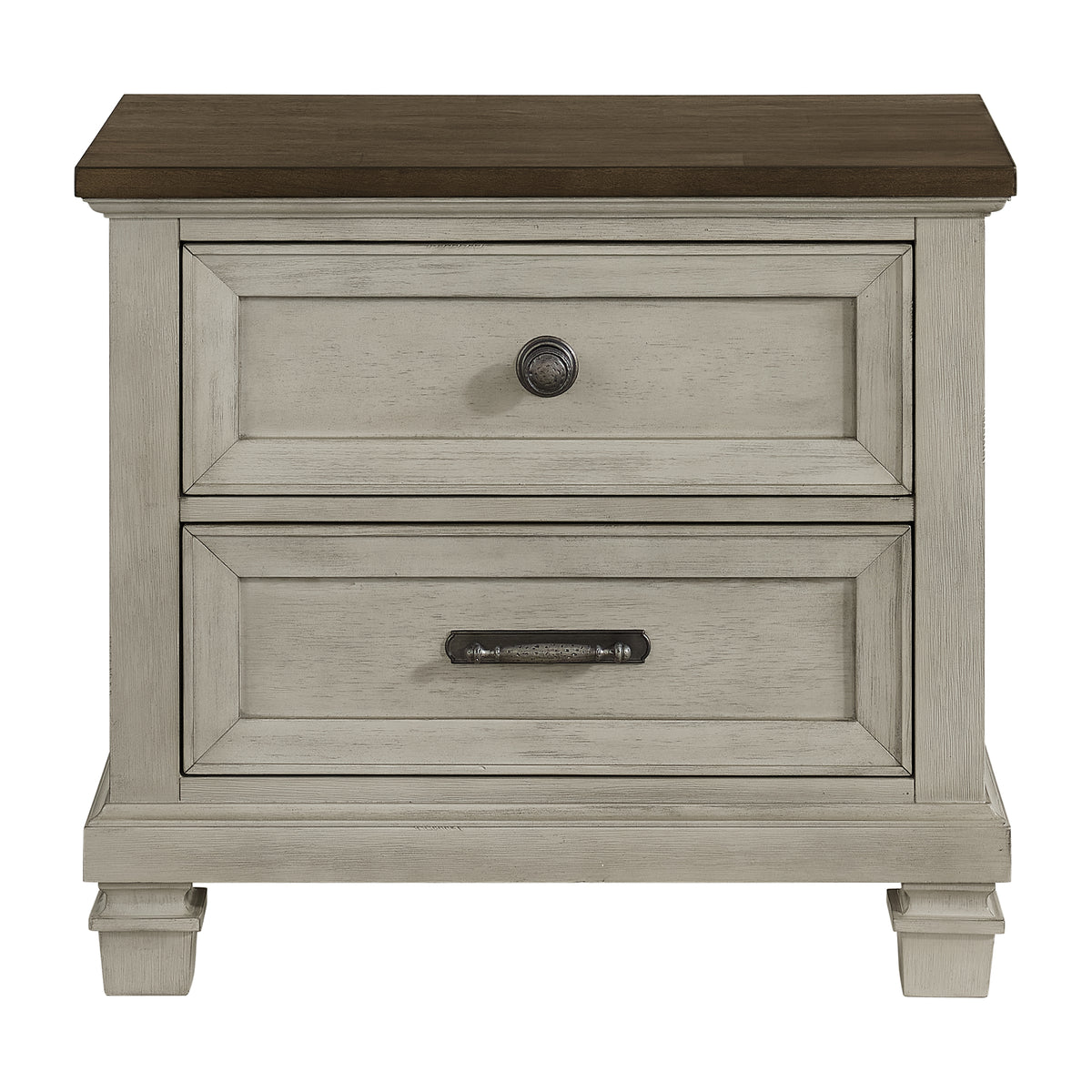 Farmington 2-Drawer Nightstand with USB in Medium Brown and Washed Stone