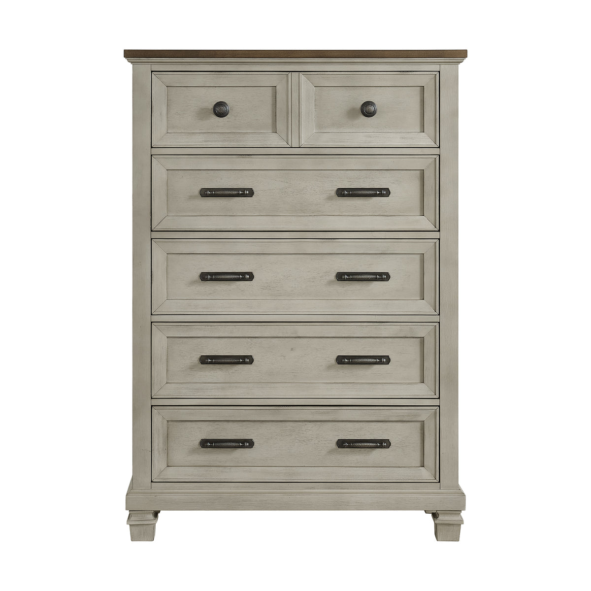 Farmington 5-Drawer Chest in Medium Brown and Washed Stone