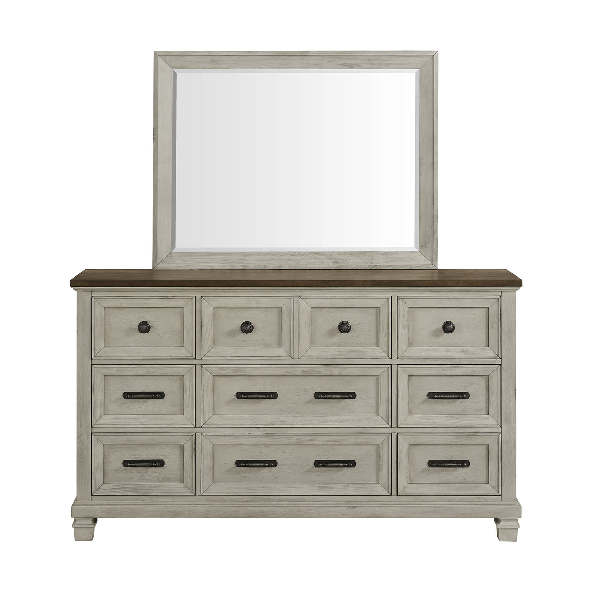 Farmington Dresser and Mirror Set in Medium Brown and Washed Stone