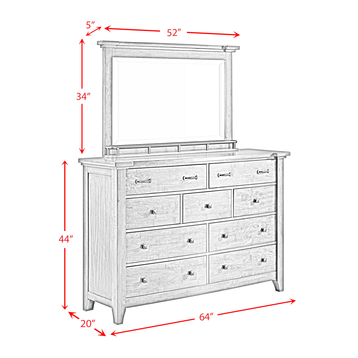 Gage Dresser & Mirror Set in Chestnut