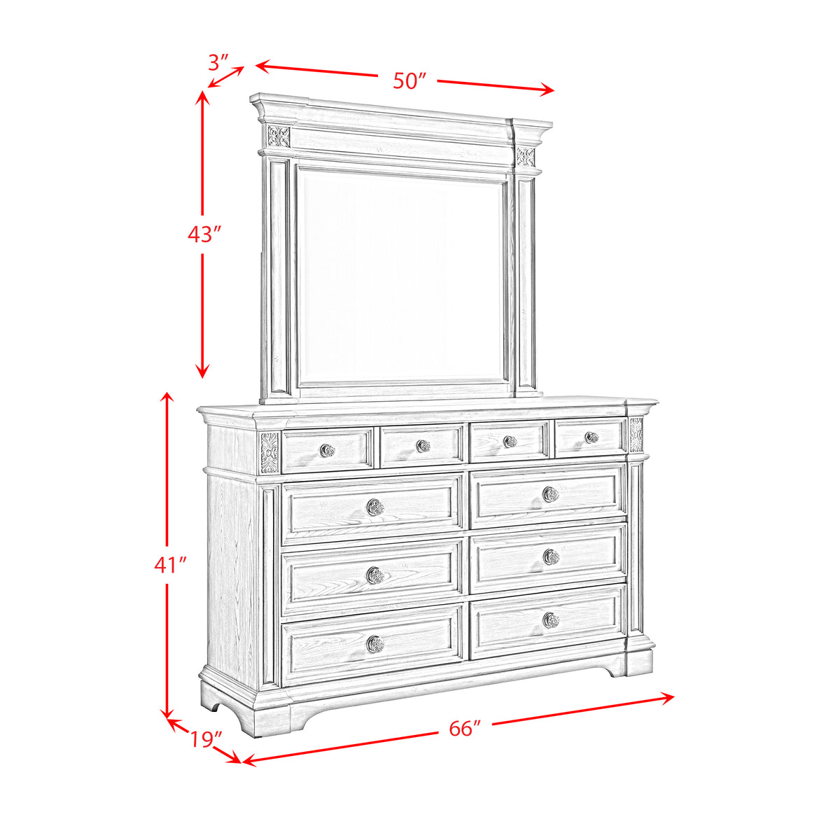 Glenmore Dresser and Mirror Set in Aged Grey