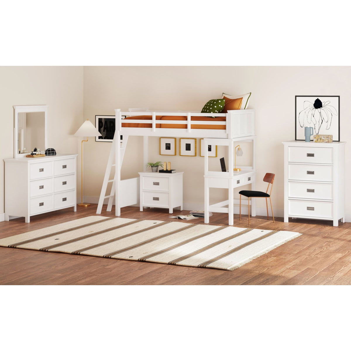 Hampton Kids Loft with Ladder and Desk with Speaker Bedroom Set