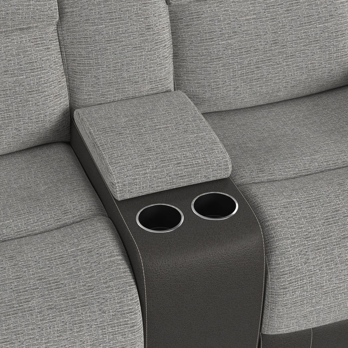 Hornet Motion Loveseat with Console in Rancho Grey - Jack’s Furniture and More (Laredo, TX)