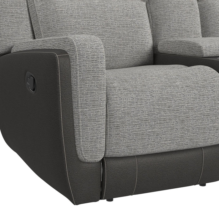 Hornet Motion Loveseat with Console in Rancho Grey - Jack’s Furniture and More (Laredo, TX)