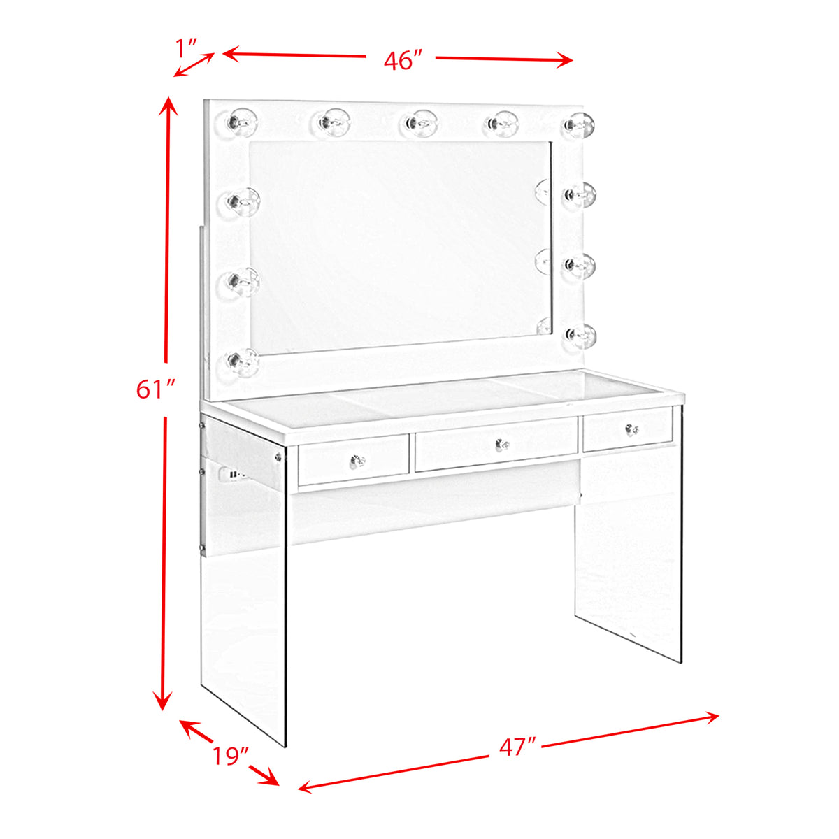 Jacey Complete Dressing Table with Lightbulbs