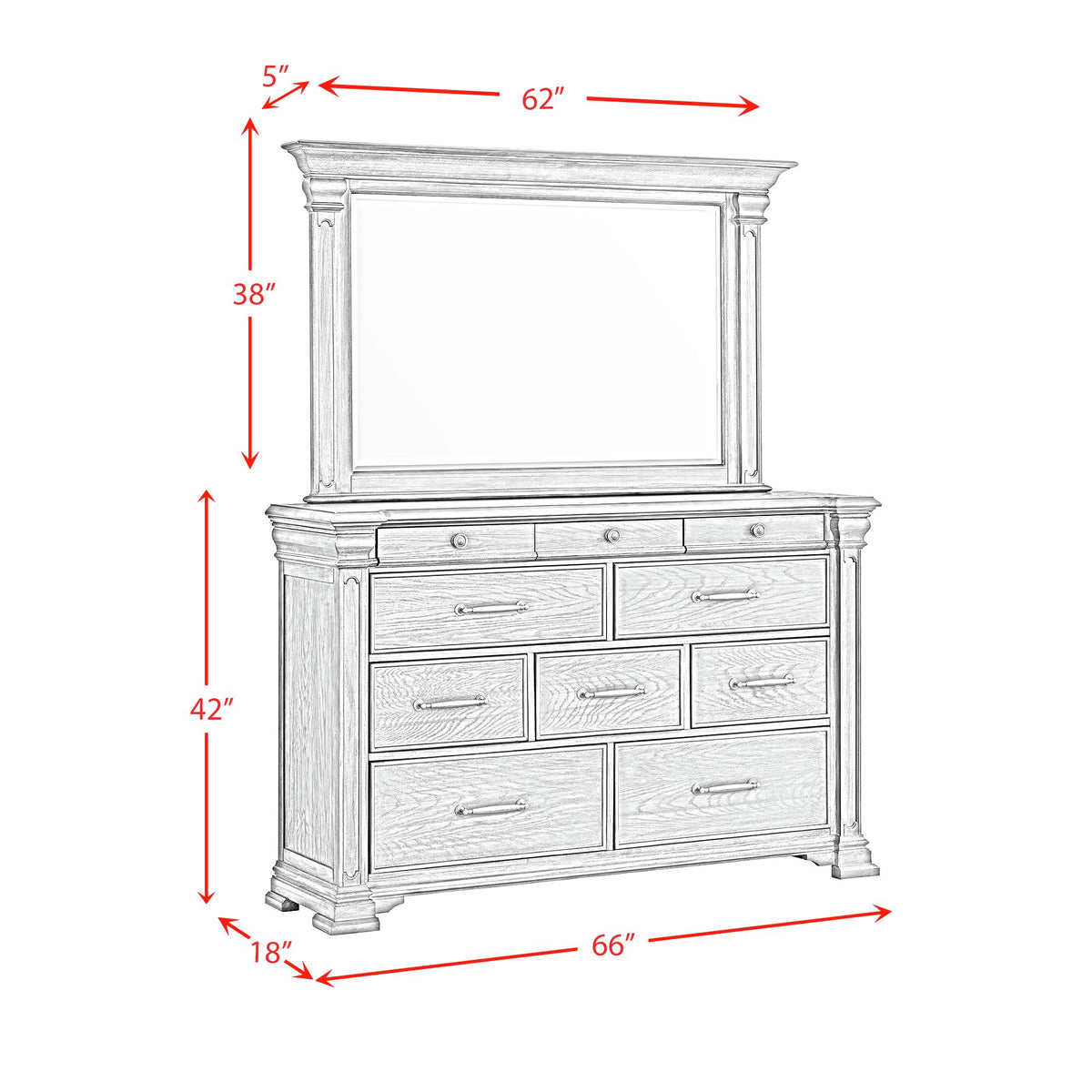 Kings Court Dresser & Mirror in Grey