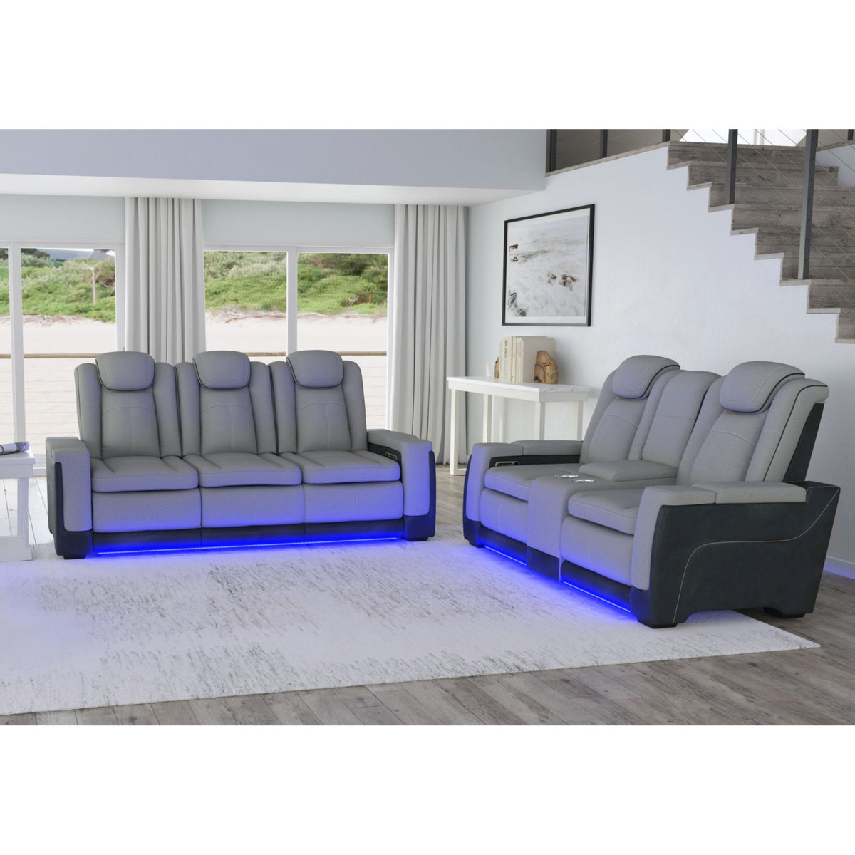 Lantana 2PC Living Room Set in Rocky Cement/Charcoal-Sofa & Loveseat