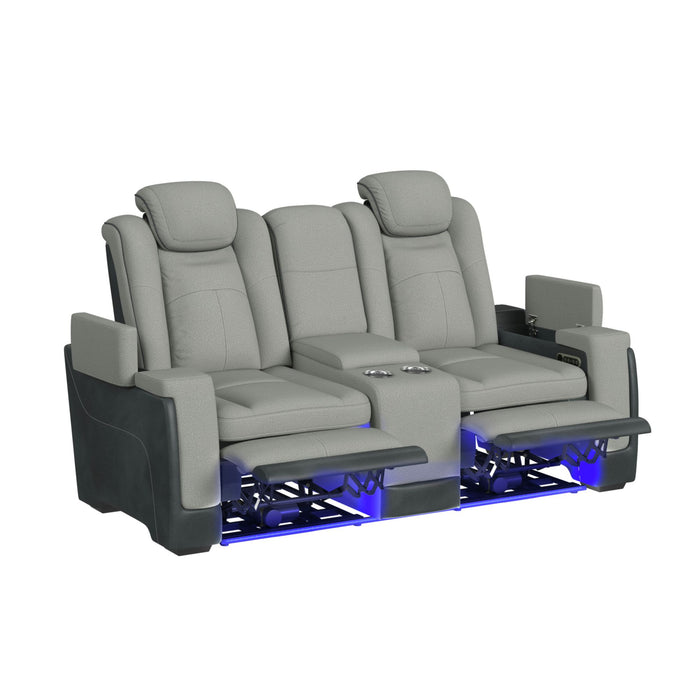 Lantana Power Motion Loveseat with Power Headrest, Led, and Console in Rocky Cement/Charcoal - Jack’s Furniture and More (Laredo, TX)