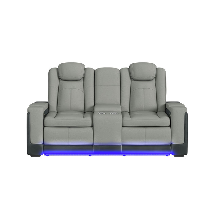 Lantana Power Motion Loveseat with Power Headrest, Led, and Console in Rocky Cement/Charcoal - Jack’s Furniture and More (Laredo, TX)