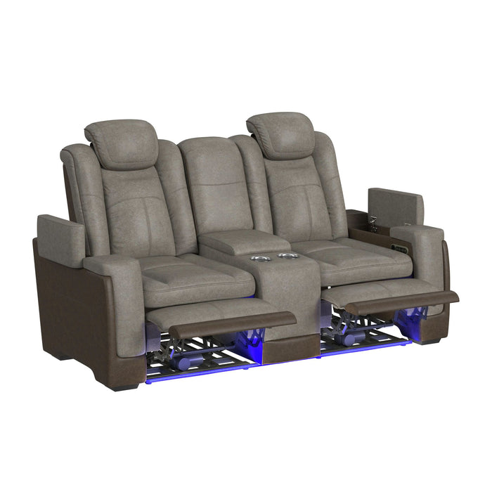 Lantana Power Motion Loveseat with Power Headrest, Led, and Console in Rocky Grey/Brown - Jack’s Furniture and More (Laredo, TX)