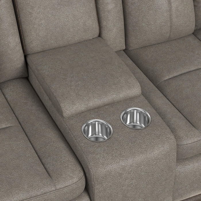 Lantana Power Motion Loveseat with Power Headrest, Led, and Console in Rocky Grey/Brown - Jack’s Furniture and More (Laredo, TX)