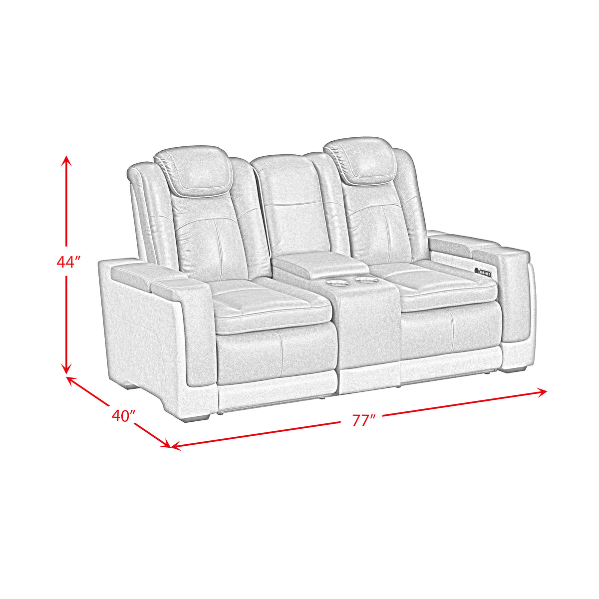 Lantana Power Motion Loveseat with Power Headrest, Led, and Console in Rocky Cement/Charcoal