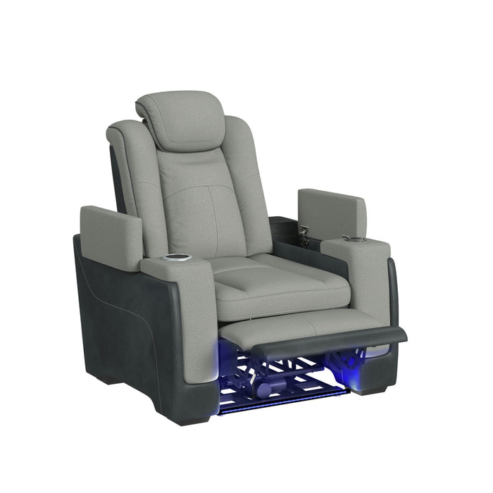 Lantana Power Motion Recliner with Power Headrest, Led, wireless charger and Cup holder in Rocky Cement/Charcoal - Jack’s Furniture and More (Laredo, TX)