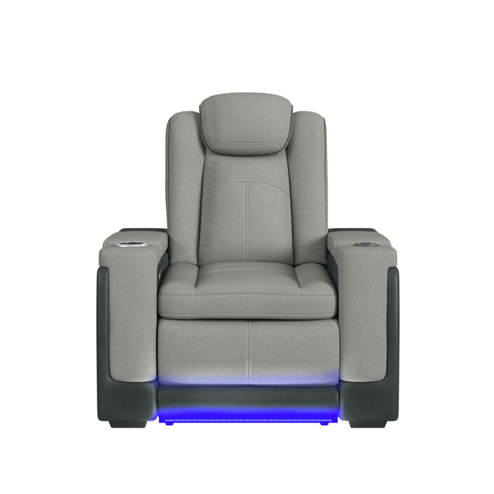 Lantana Power Motion Recliner with Power Headrest, Led, wireless charger and Cup holder in Rocky Cement/Charcoal - Jack’s Furniture and More (Laredo, TX)